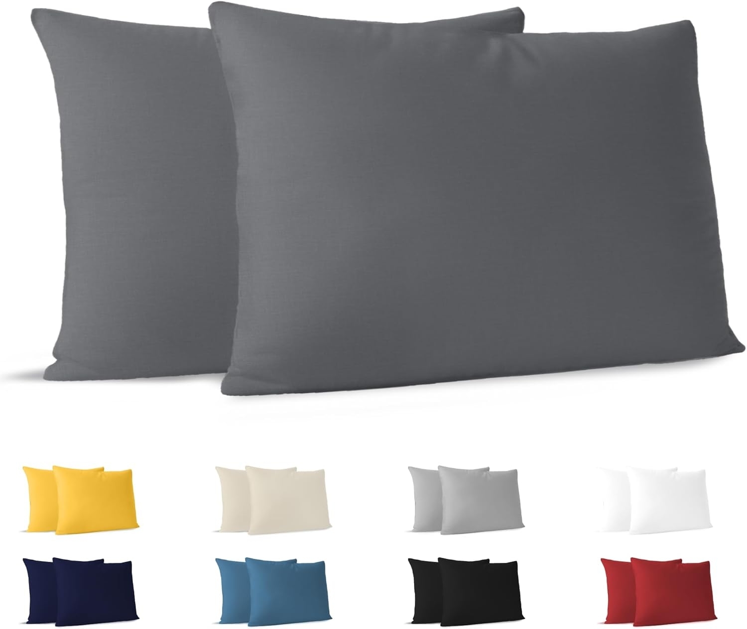 Dreamzie Kissenbezug 30x50 (Set mit 2) - 100% Jersey Baumwolle 150 g/qm Kissenbezüge -Anthrazit - Für Kissenbezug 50x30 cm - Kissenhülle - Resistent und Hypoallergen