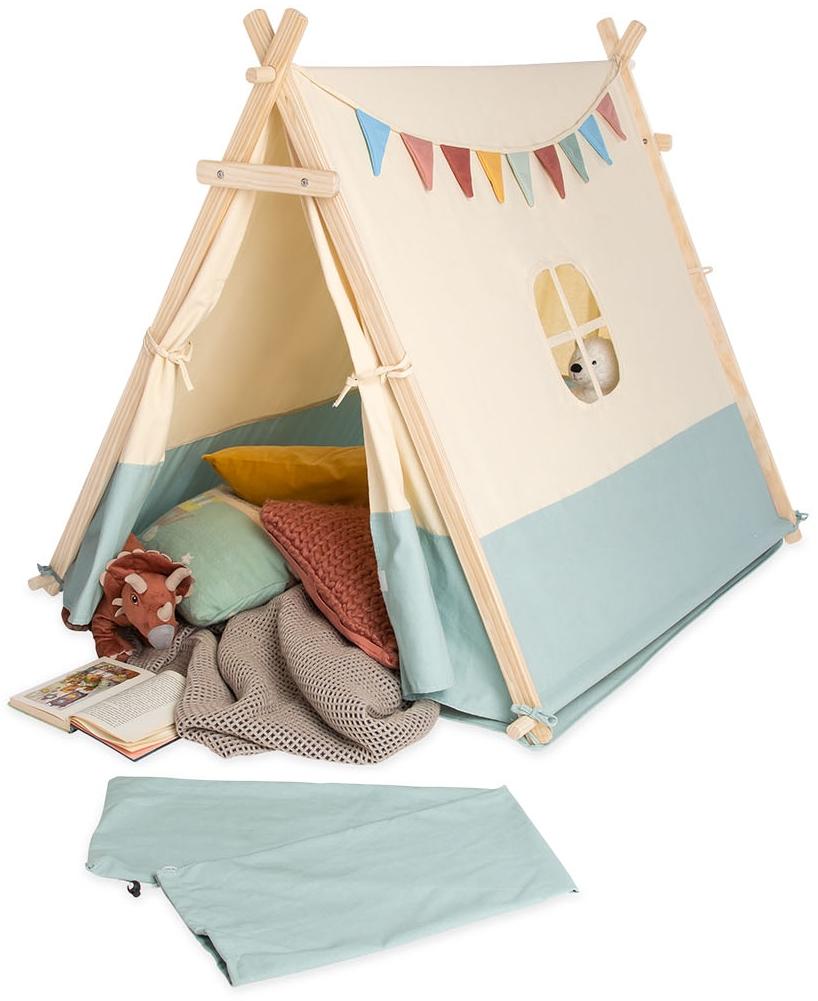 Pinolino 'Yuma' Zelt, Baumwolle / Polyester, Blau / Beige, 101 x 131 x 106 cm