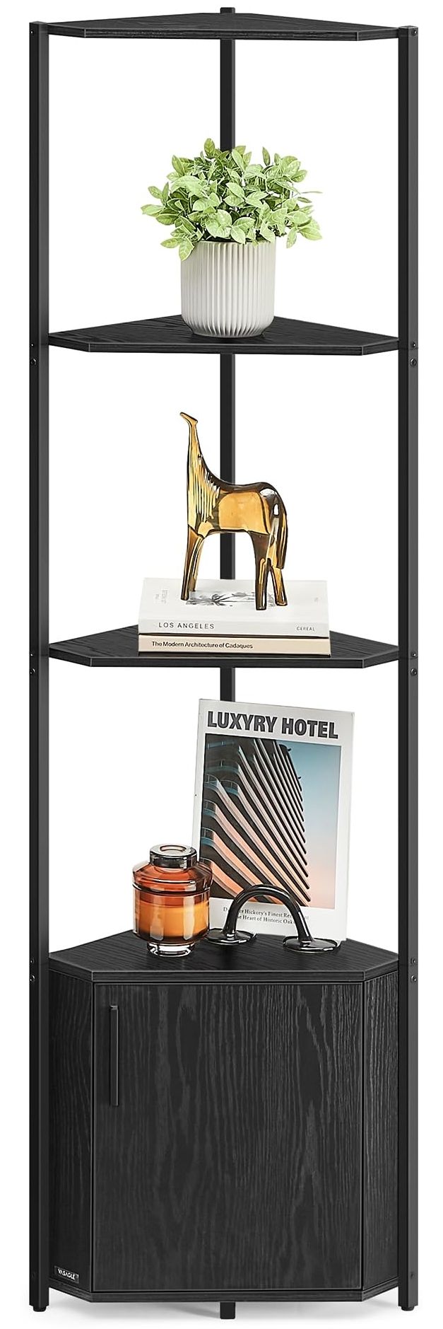 VASAGLE Eckregal mit Stauraum, Standregal, Aufbewahrungsregal mit 5 Ebenen, Regal, für Wohnzimmer, Schlafzimmer, Küche, Badezimmer, ebenholzschwarz-tintenschwarz LBC580B01
