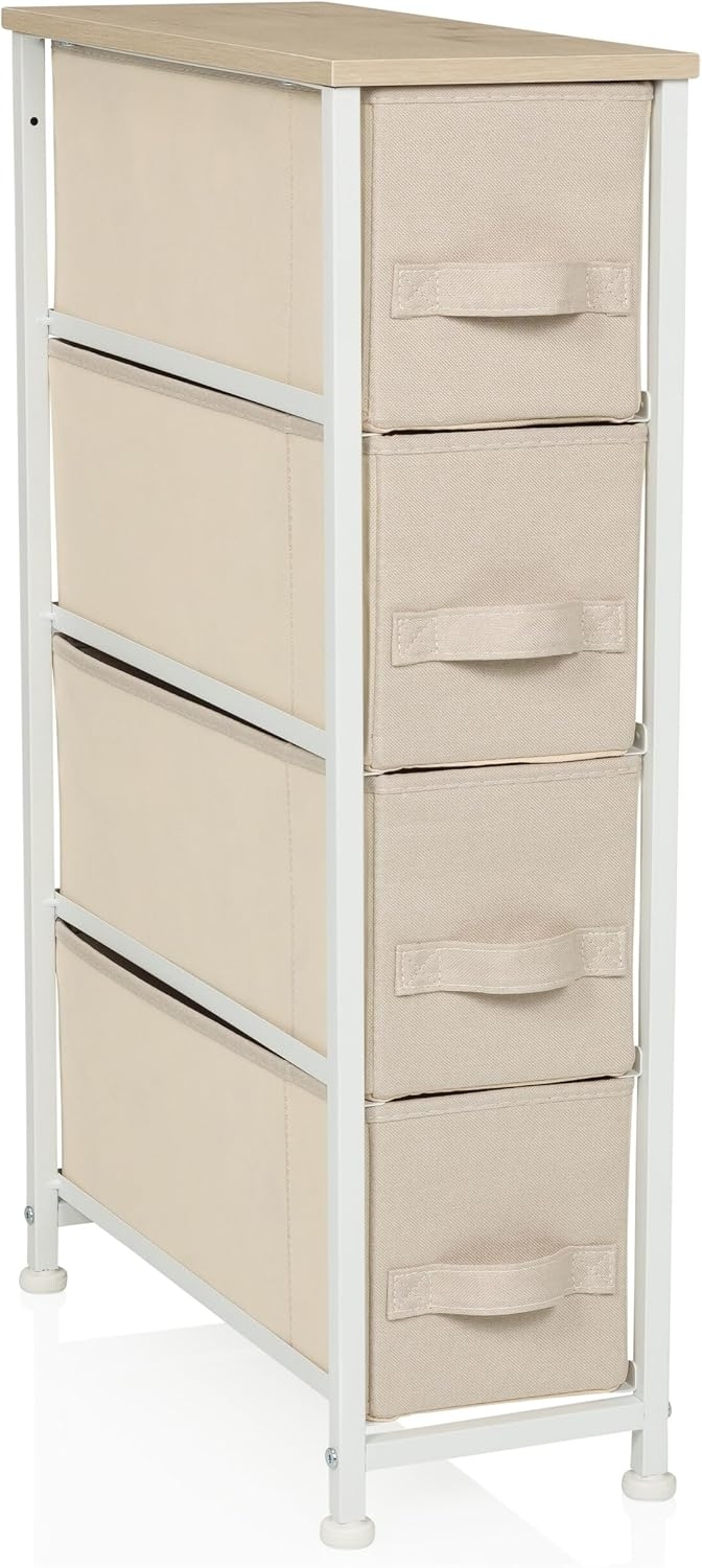 hjh LIVING Kommode mit 4 Stoffschubladen FOLDRESS S 20 x 48 x 76 cm Schubladenkommode Organizer, höhenverstellbare Fußgleiter, Metall-Gestell, Beige