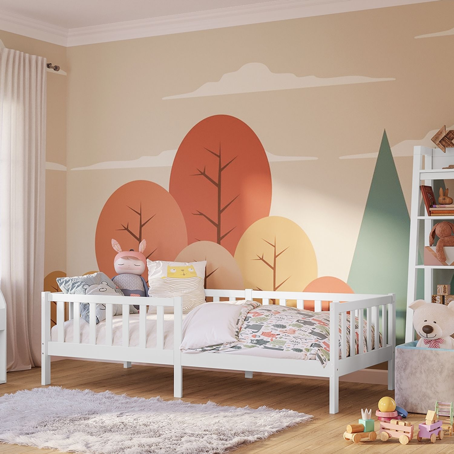 Bellabino 'Vere' Kinderbett 90x200 cm, weiß, Massivholz Kiefer, Jugendbett mit Rausfallschutz und Lattenrost