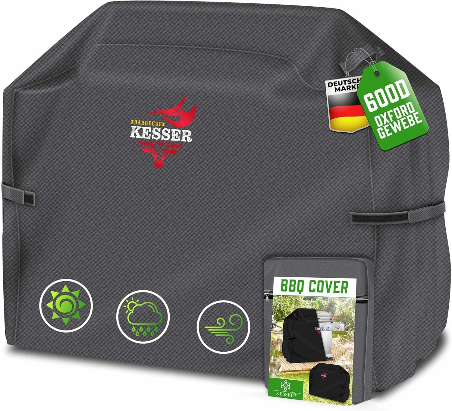 KESSER® Premium BBQ Grillabdeckung Gasgrill Grillhaube Abdeckung Wetterfest - für Weber, Brinkmann, Char Broil Grill Abdeckhaube Schutzhülle | 600D Oxford- Gewebe Reißfest Anthrazit, 132 x 66 x 109 cm (BxTxH)
