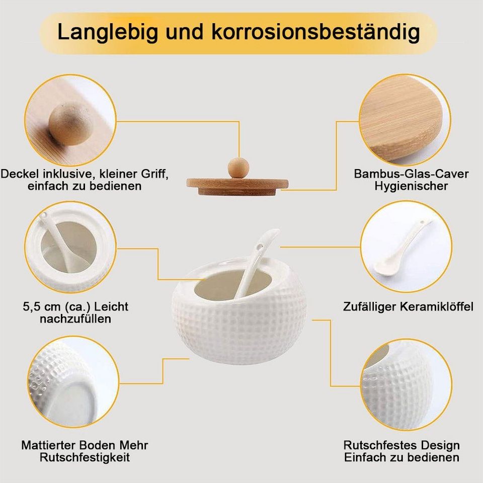TUWENA Vorratsglas Keramik Gewürzgläser Set mit Bambus Deckel, Löffel und TablettSet