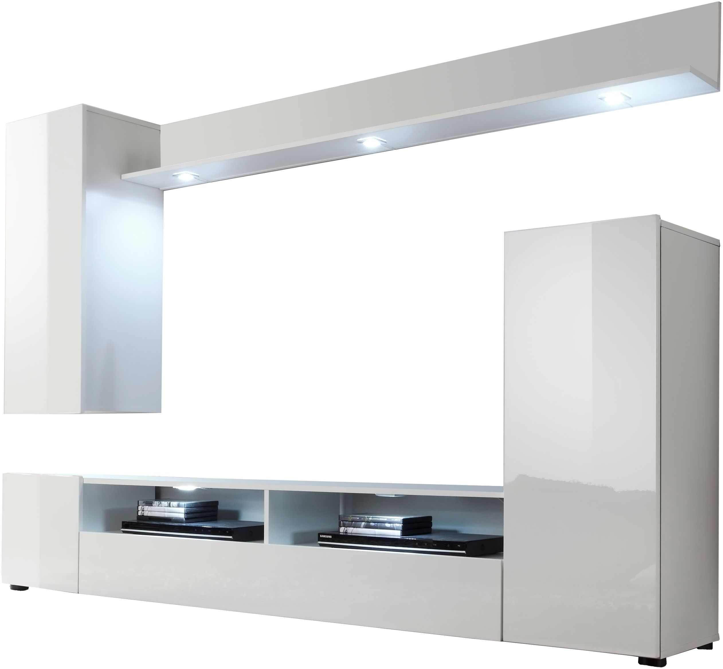 Wohnwand Medienwand Dos in weiß Hochglanz 208 cm Fernsehschrank bis 55"