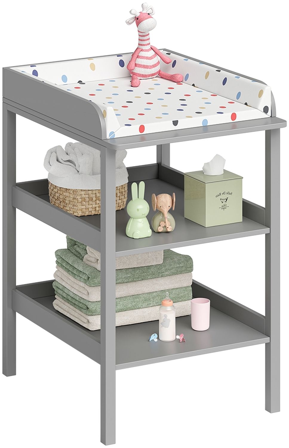Bellabino 'Bani' Wickeltisch, grau, 94x57x72 cm, Wickelregal mit 2 Ablageflächen