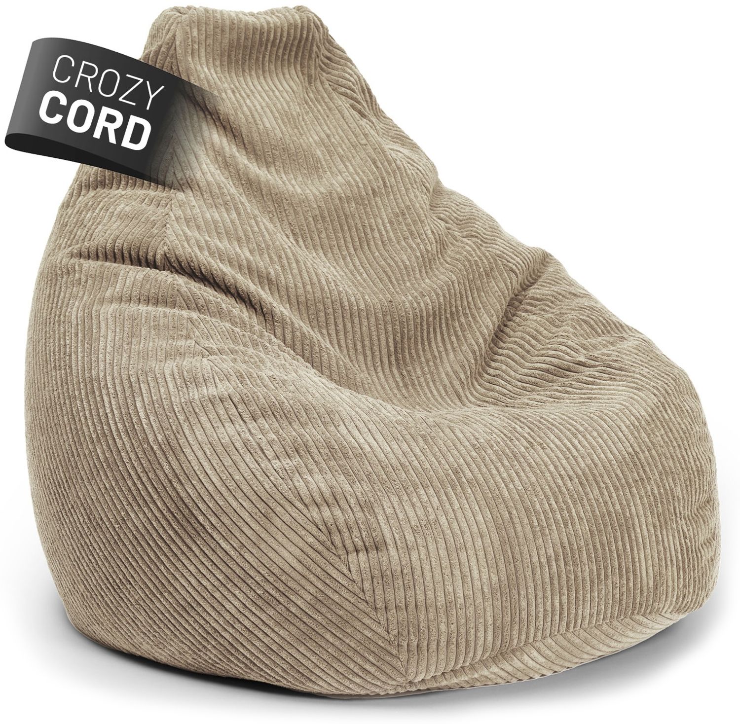 Lumaland 'GIANT' Sitzsack, Stabile Lehne, verdeckter Reißverschluss, Cord Beige, 100 x 132 x 96 cm