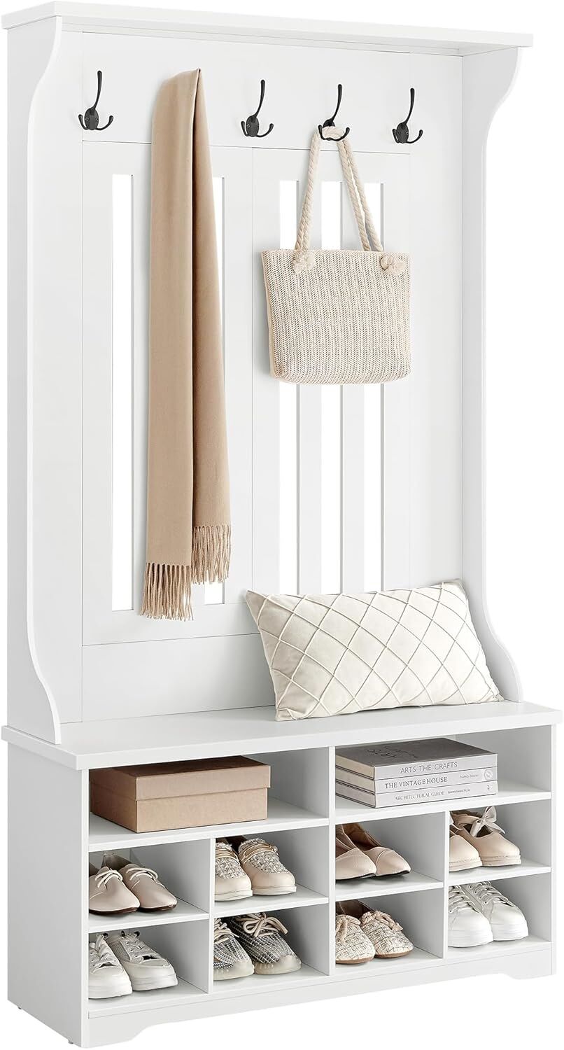 Vasagle Garderobenständer mit Schuhbank, Holz Wolkenweiß, 35 x 100 x 180 cm