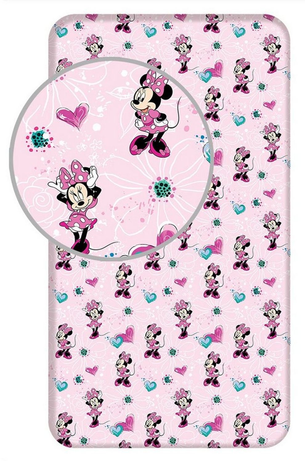 Disney Minnie Mouse Spannbetttuch – Baumwollbettlaken für Kinderbett (90x200+25 cm)