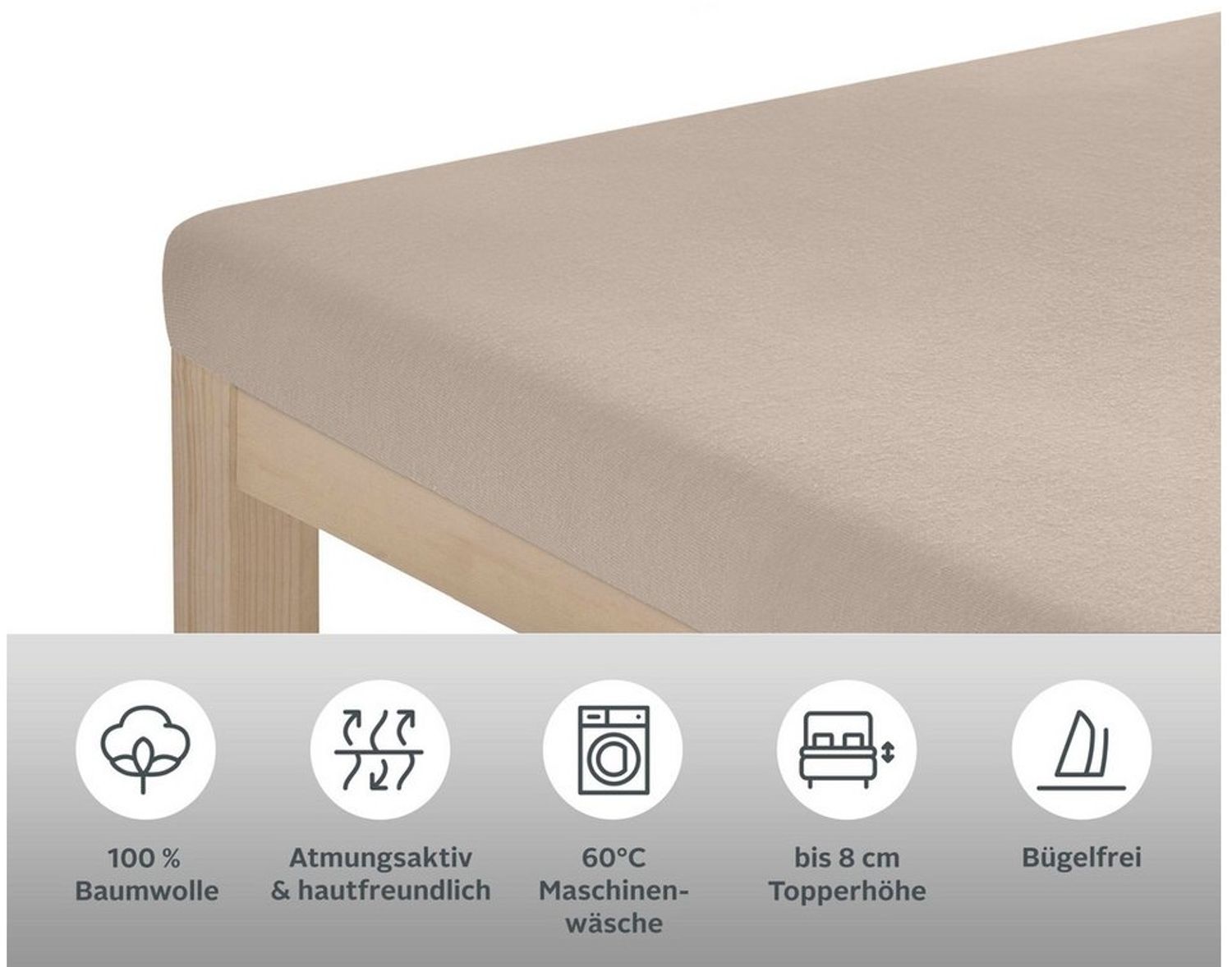 OTTO home Spannbettlaken Physalis Topper COMFORT, Jersey, Gummizug: rundum, (2 Stück), Baumwolle, Matratzen bis 10 cm Höhe, Bettlaken, Spannbetttuch, Laken