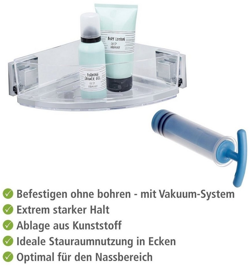 WENKO QUADRO Dusch Eckablage, Edelstahl, Befestigen ohne bohren, Vacuum-Loc®
