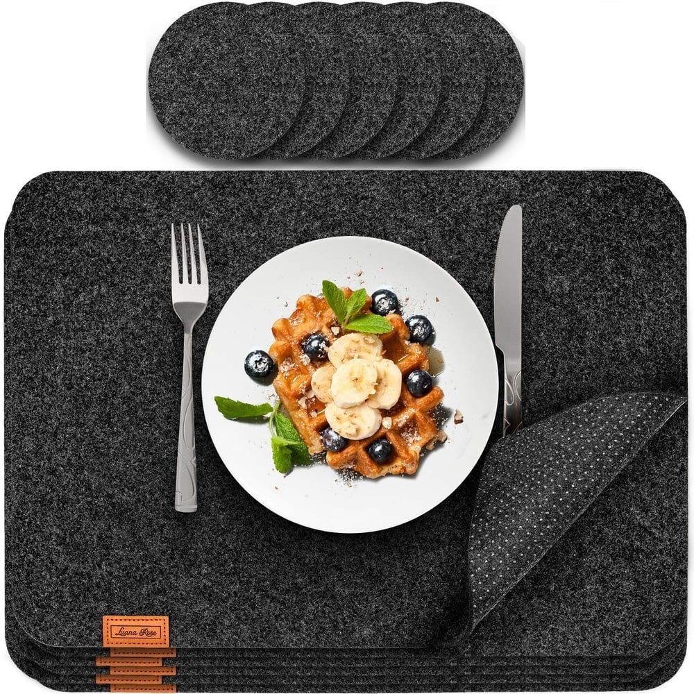Luana Rose Platzset 12er-Set mit 6 Getränke-Untersetzer, Tischdekoration Teller Esstisch Diner Filzmatte leicht zu reinigen