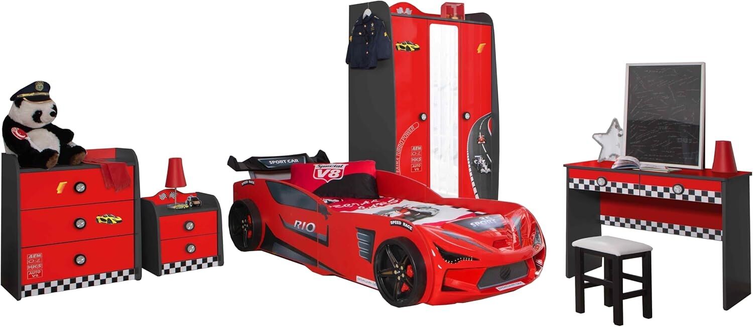 Kinderzimmer komplett Set Autobett Rio 5 teilig Rot