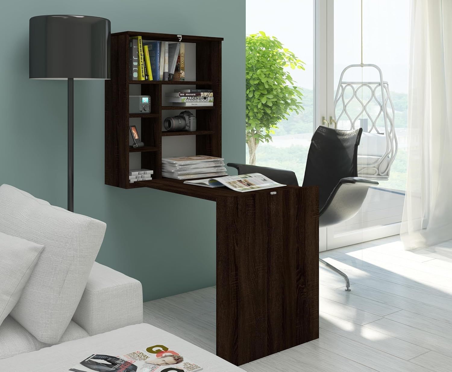 Domando Sekretär Orbetello Modern Breite 60cm, ausklappbare Schreibtischplatte in Sonoma Dunkel