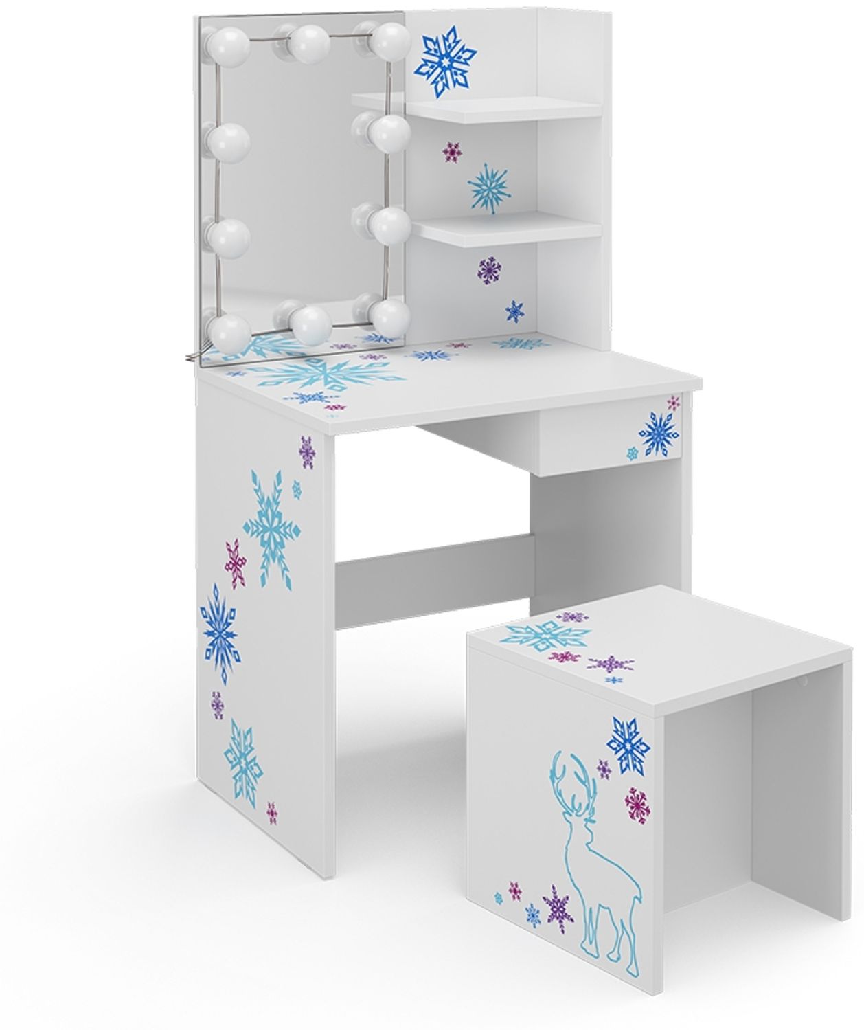 Kinder-Schminktisch Schneeflocke Weiß 54.8 cm mit LED Beleuchtung Vicco