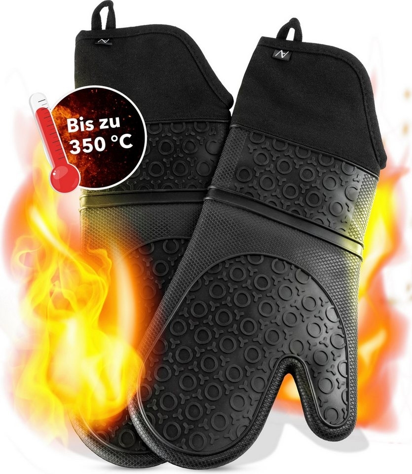 AVANA Topfhandschuhe Silikon Ofenhandschuhe Backhandschuhe Kochhandschuhe, (1 Paar Ofenhandschuhe aus Silikon), weiches Baumwoll-Innenfutter, Anti-Rutsch, Hitzebeständig bis 350°C