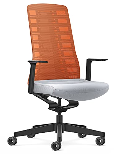 Interstuhl Bürostuhl Pure Active Edition, ergonomischer Bürostuhl mit Smart-Spring Technologie, Gewichtsanpassung und 1D-Armlehne, Orange | Hellgrau, Made in Germany
