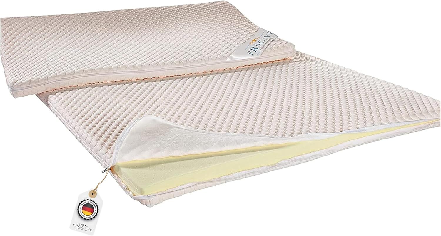PROCAVE Kaltschaum Matratzen-Topper 90x200 cm mit Noppen-Doppeltuch-Matratzenbezug, mit Kalt Schaum-Kern, idealer Matratzentopper 100% aus Deutschland