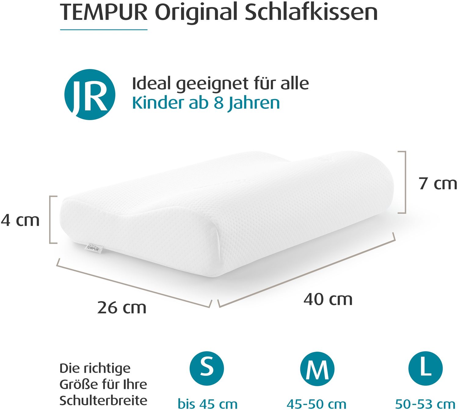 TEMPUR® Original Junior ergonomisches Kinder-Nackenstützkissen in 40 x 26 x 7/4 cm