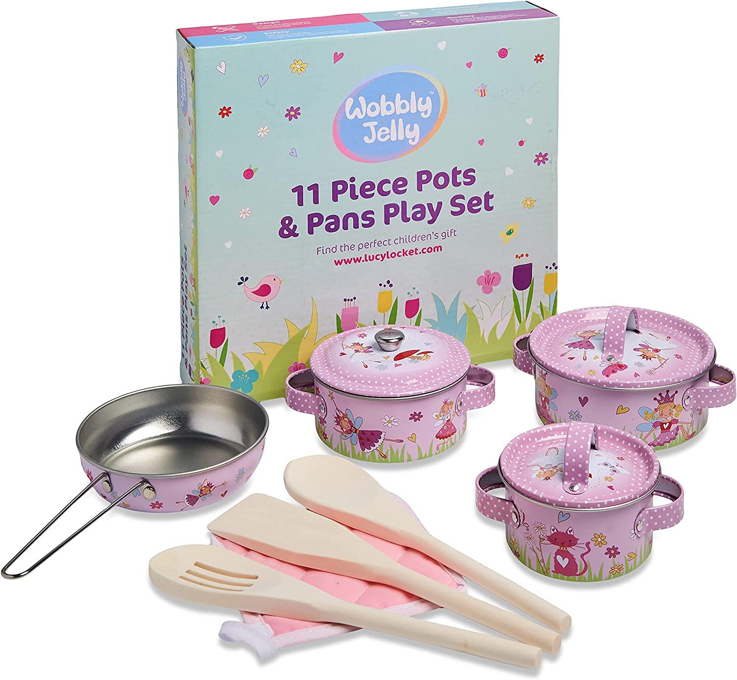 Wobbly Jelly – „Märchen“ Spielküchenset – 11-teiliges Kinder Geschirrset mit Töpfen und Pfannen für die Spielküche – Kinder Küchenset