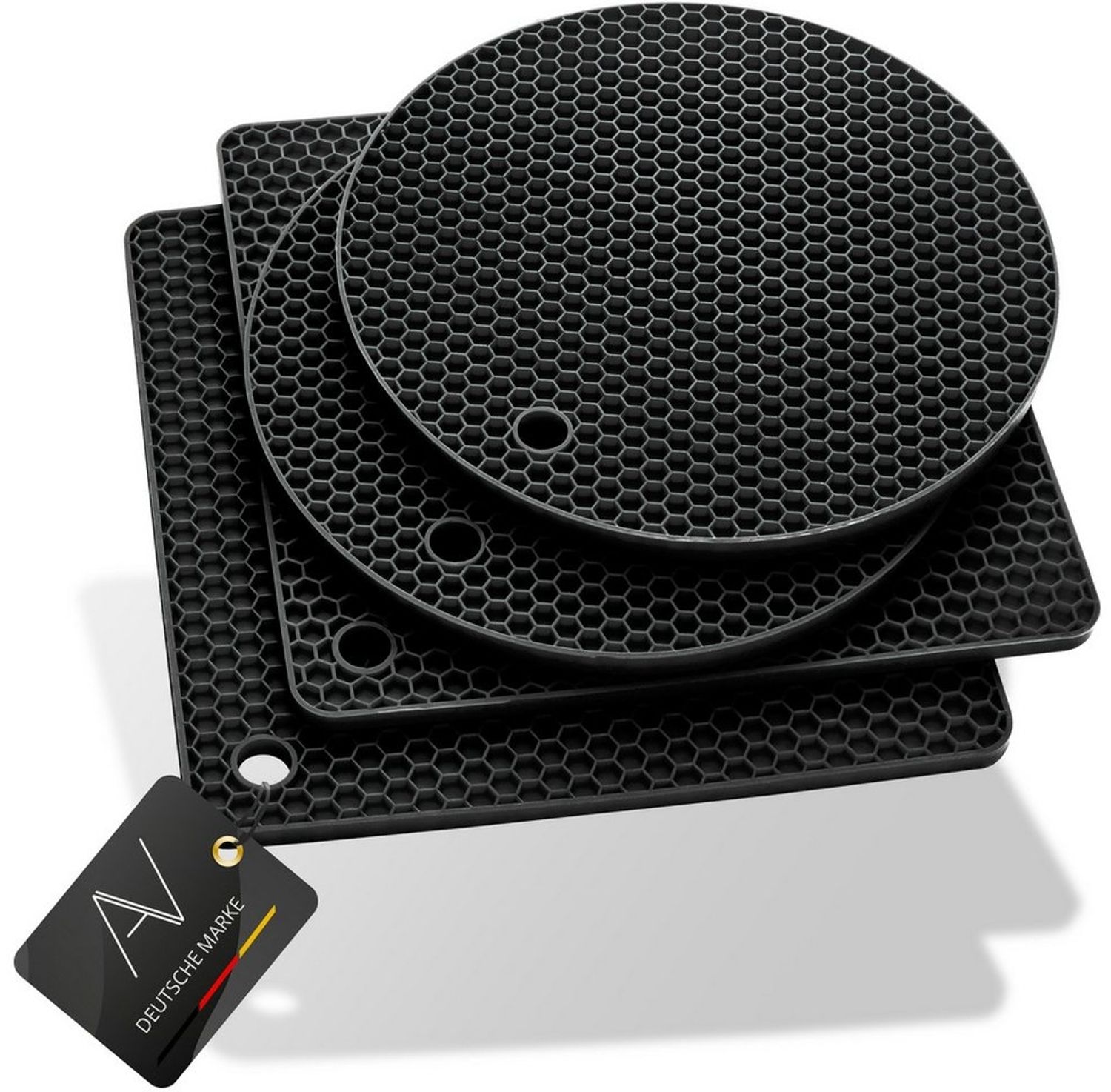 AVANA Topfuntersetzer Silikon Untersetzer Multifunktional Pfannenuntersetzer Topflappen, Zubehör für Töpfe, Pfannen, Auflaufformen, 4er Set, Hitzebeständig, Wabenmuster (2 Rund, 2 Viereckig)