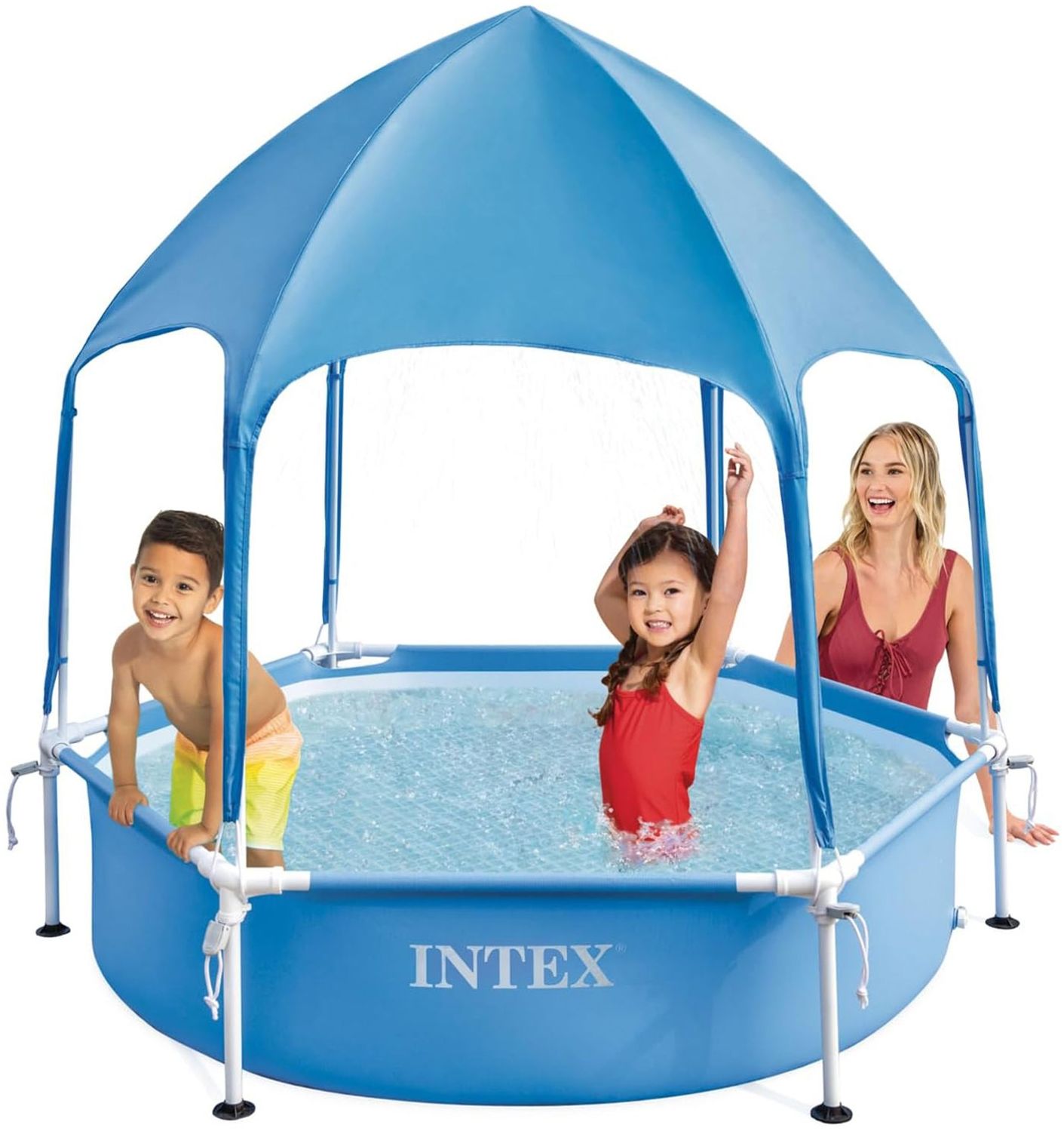 Intex 28209NP Metallrahmen-Pool mit Überdachung, Laminiertes Vinyl blau, Ø 183x165 cm