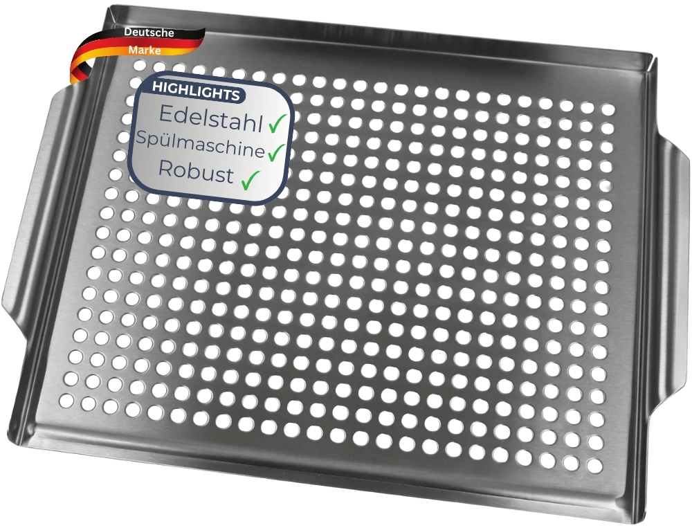 Grillschale Edelstahl für Gasgrill & Holzkohlegrill - 30x40cm | Grillplatte mit Löcher für Grillgemüse Grillzubehör Spülmaschinengeeignet