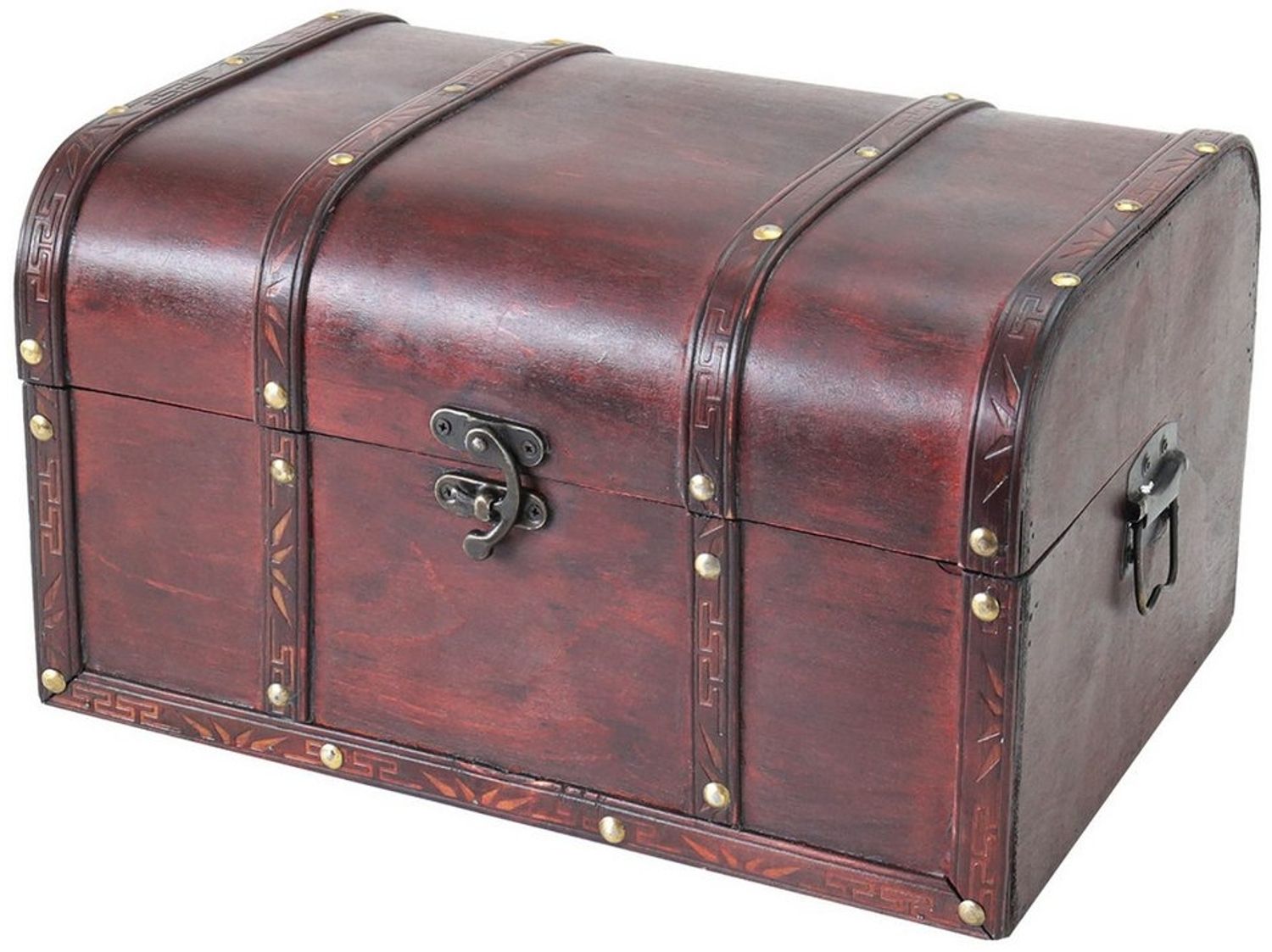 HMF Schatzkiste Handgefertigte Holztruhe Portugal, Schatztruhe mit dekorativem Metallschloss im Antik-Look, 35x25x20 cm