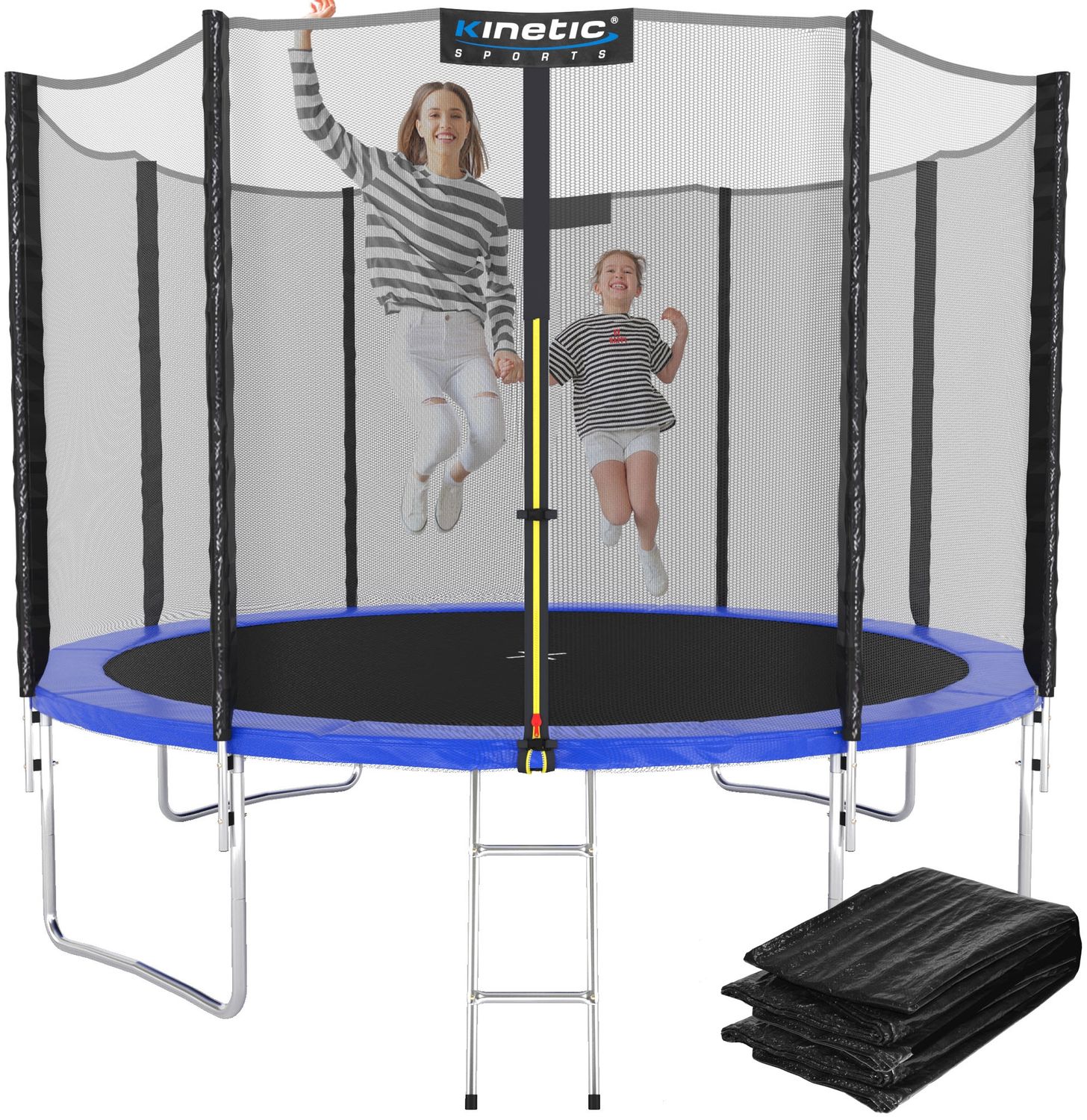 KINETIC SPORTS Trampolin Outdoor 'Salto Plus' - Komplett-Set für Kinder, USA Sprungtuch, Netz, Randpolster, Leiter, Blau-2, Ø 183 cm