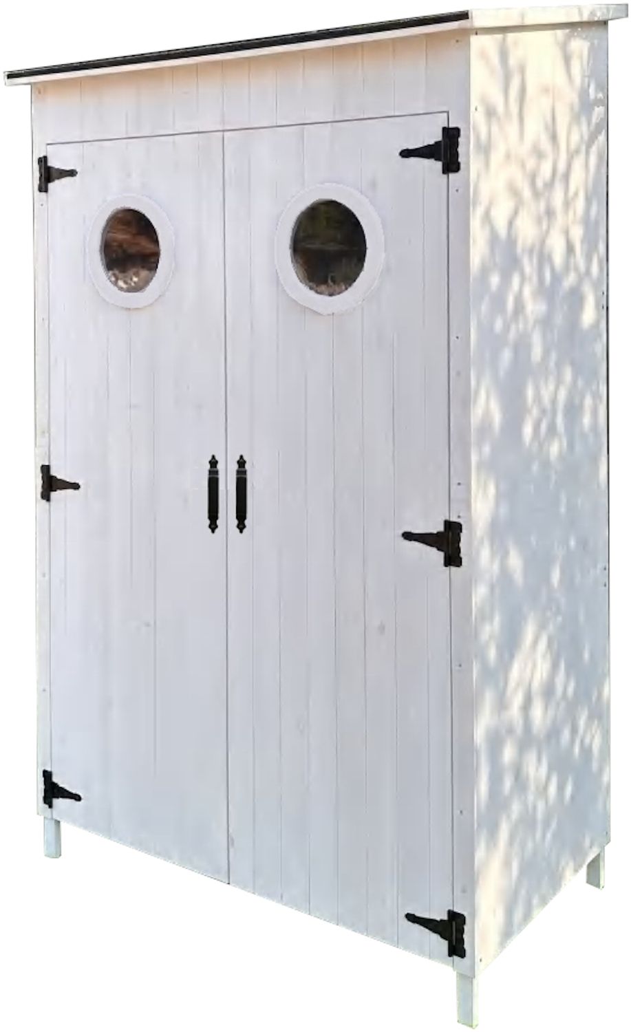 LECO Moderner Gartenschrank TONI, Tannenholz weiß lasiert, 118x70x190 cm