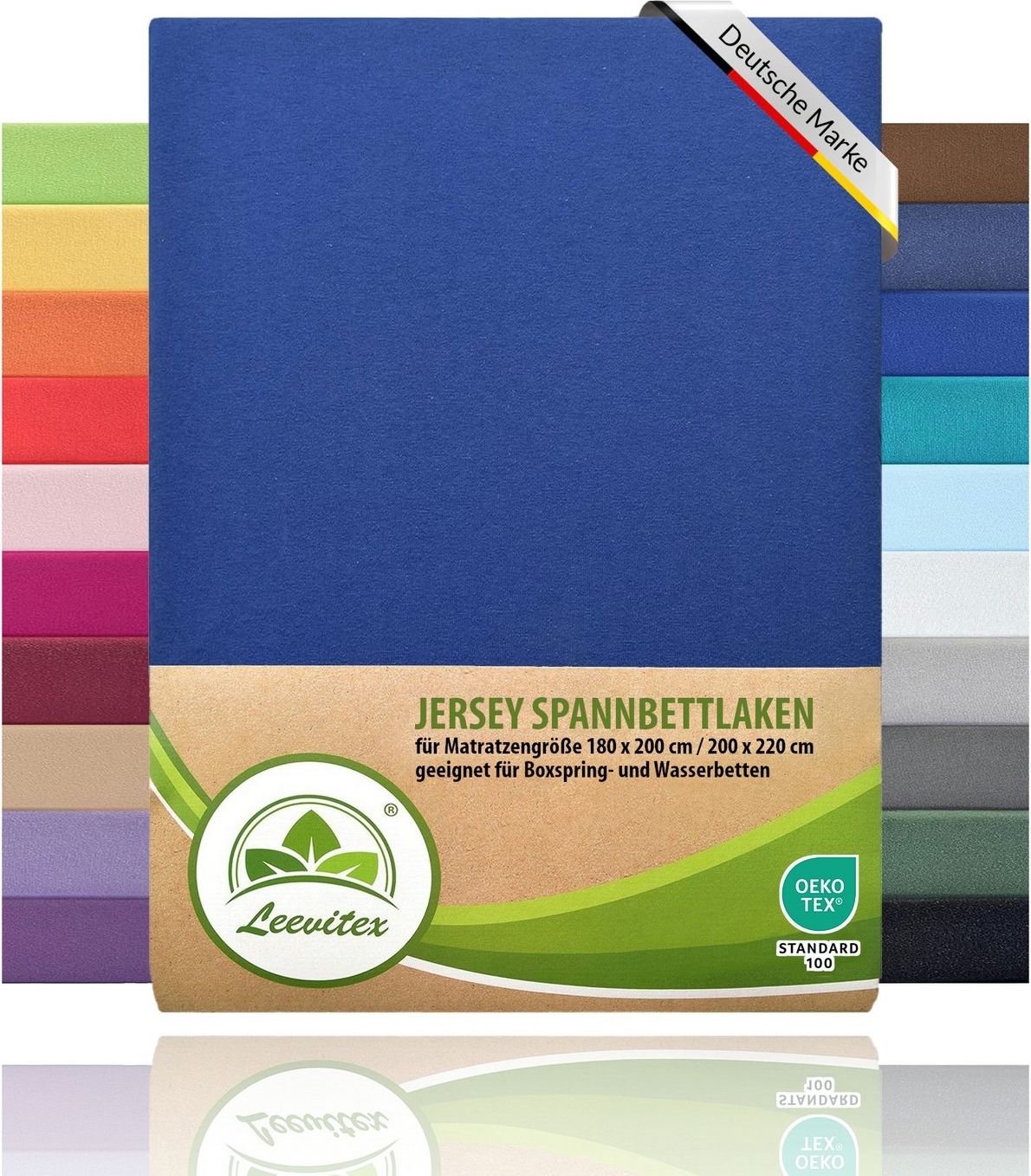 leevitex® Spannbettlaken für Boxspringbetten & Wasserbetten - Spannbetttuch 150 g/m², Gummizug: rundum, 100 % Mako-Baumwolle, ÖkoTex, 180x200 – 200x220 cm + 40 cm Steg
