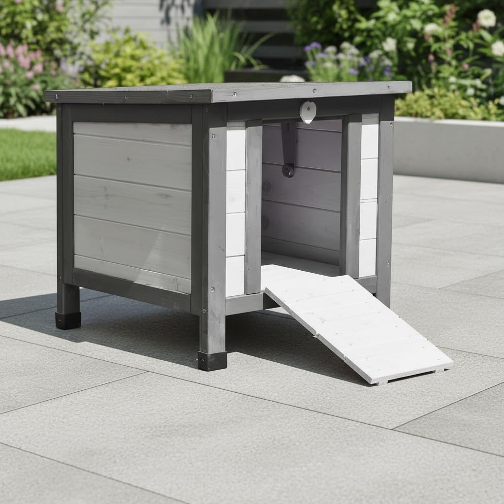 Katzenhaus Weiß/Grau Katzenhütte Outdoor Katzenhöhle Wurfkiste Holz Katzen Haus