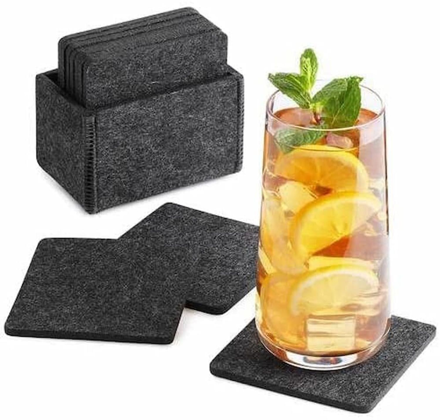 Loco Bird Getränkeuntersetzer 10er Set inkl. Box eckig aus Filz, Zubehör für Getränke, Tassen, Bar, Glas, Design Glasuntersetzer, Premium Tischuntersetzer Filzuntersetzer