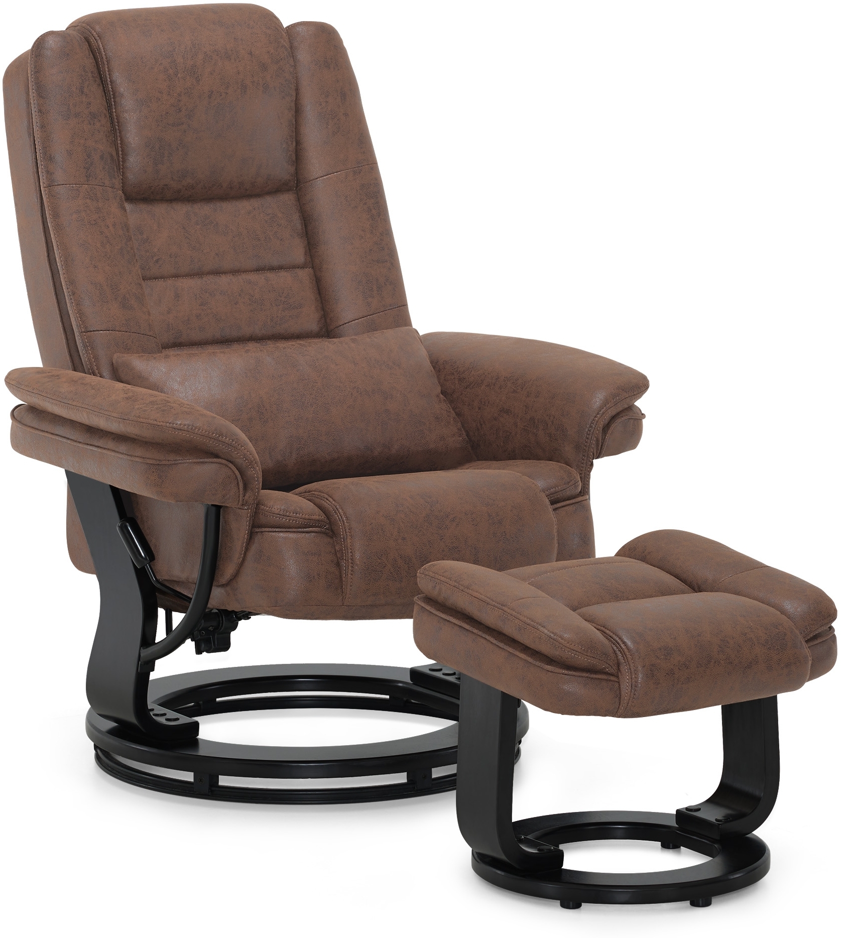 M MCombo Relaxsessel mit Liegefunktion, Lesesessel, 360° Drehbarer Fernsehsessel, mit Hocker, mit Kissen & Seitentasche, 9099 (Braun-Mikrofaser)