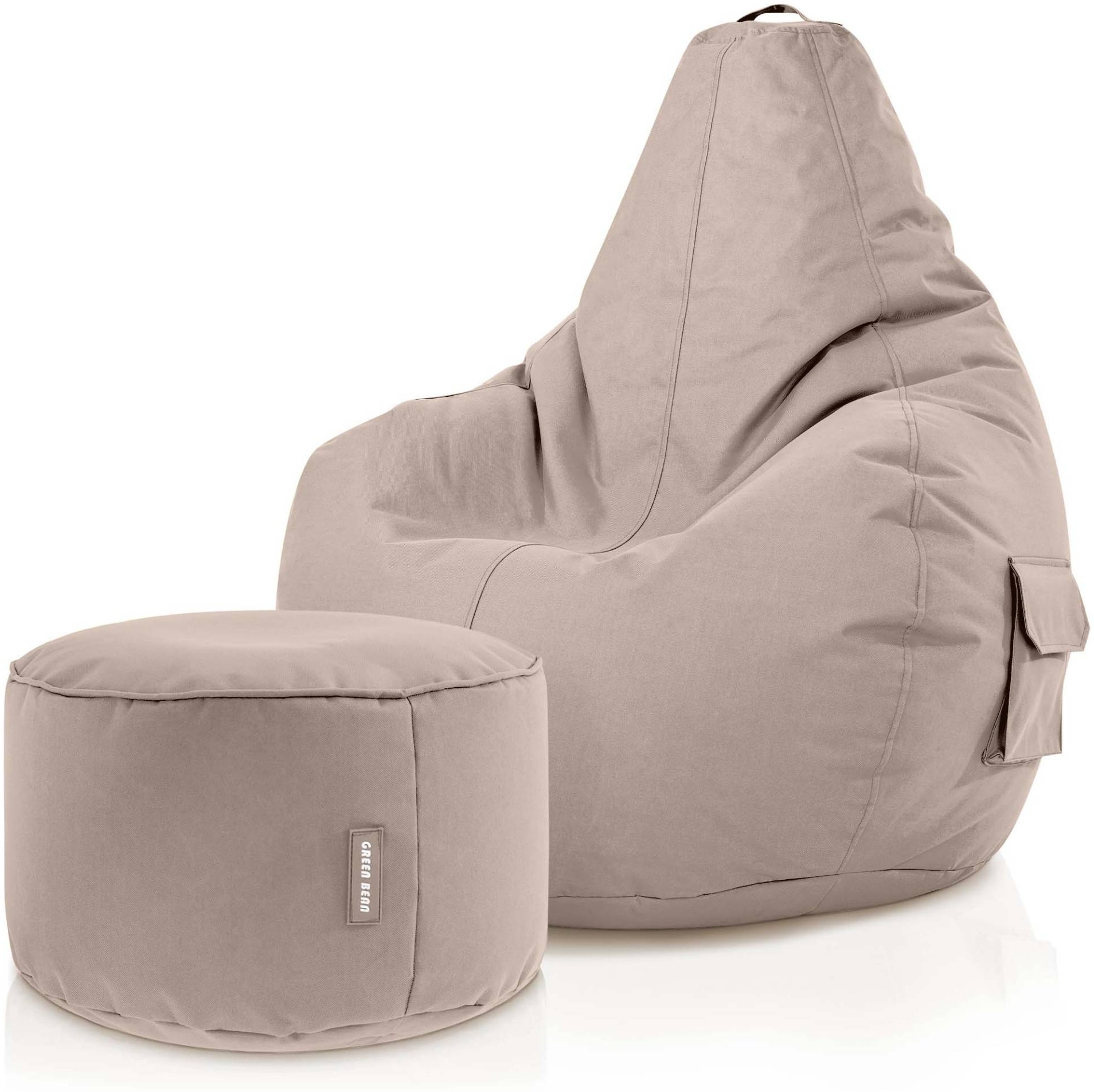 Green Bean® Sitzsack + Hocker, 2er Set, robust, waschbar, schmutzabweisend, Taupe, 90 x 80 x 70 cm