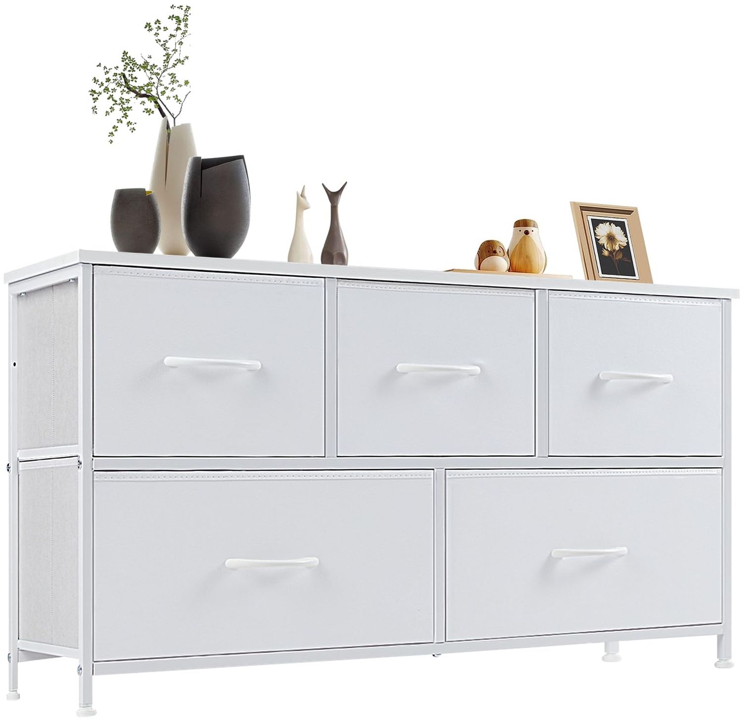 Sweetcrispy Kommode für Schlafzimmer, breite Schublade Kommode Organizer Storage Drawers Fabric Storage mit 5 Schubladen, kleine Kommode, TV Stand für Schlafzimmer, Schrank, Wohnzimmer, Kinderzimmer