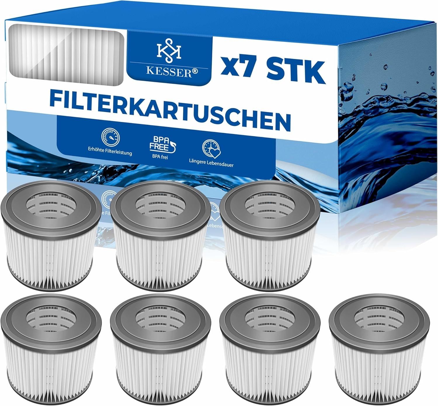 KESSER® Filter für Whirlpool 7x / 14x Filterkartuschen Ersatz SPA Filter Größe VI Kartuschen Wasserfilter Poolfilter kompatibel mit Lay-z-Spa Intex Ersetzt die Originalkartusche Anthrazit, 7er-Set