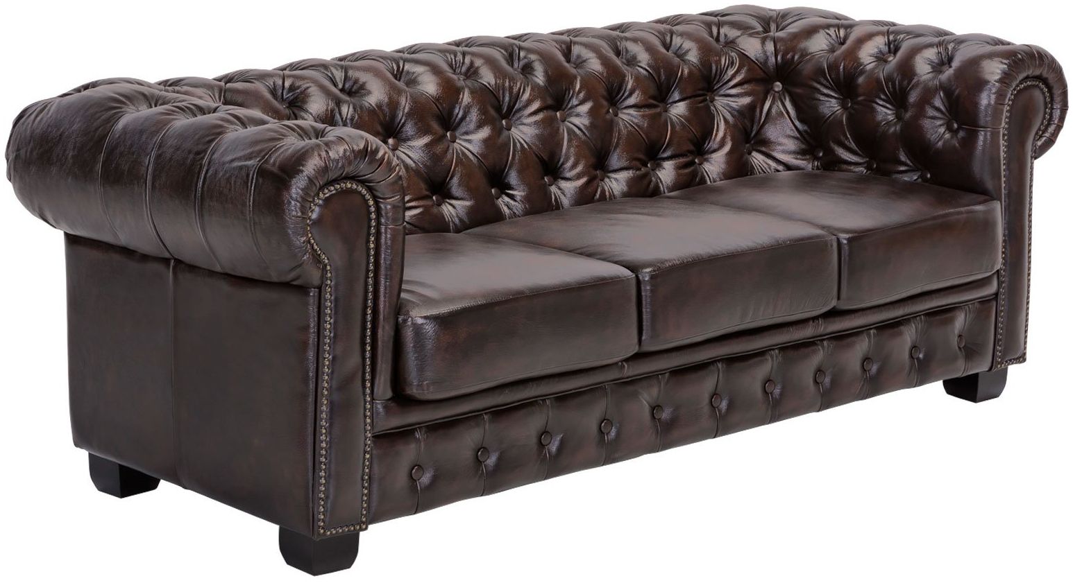 Chesterfield Sofa 3-Sitzer antik braun Echtleder 200x72x90 cm massivum Ledersofa Couch Herrensofa Wohnzimmer Büro Clubsofa Vintage