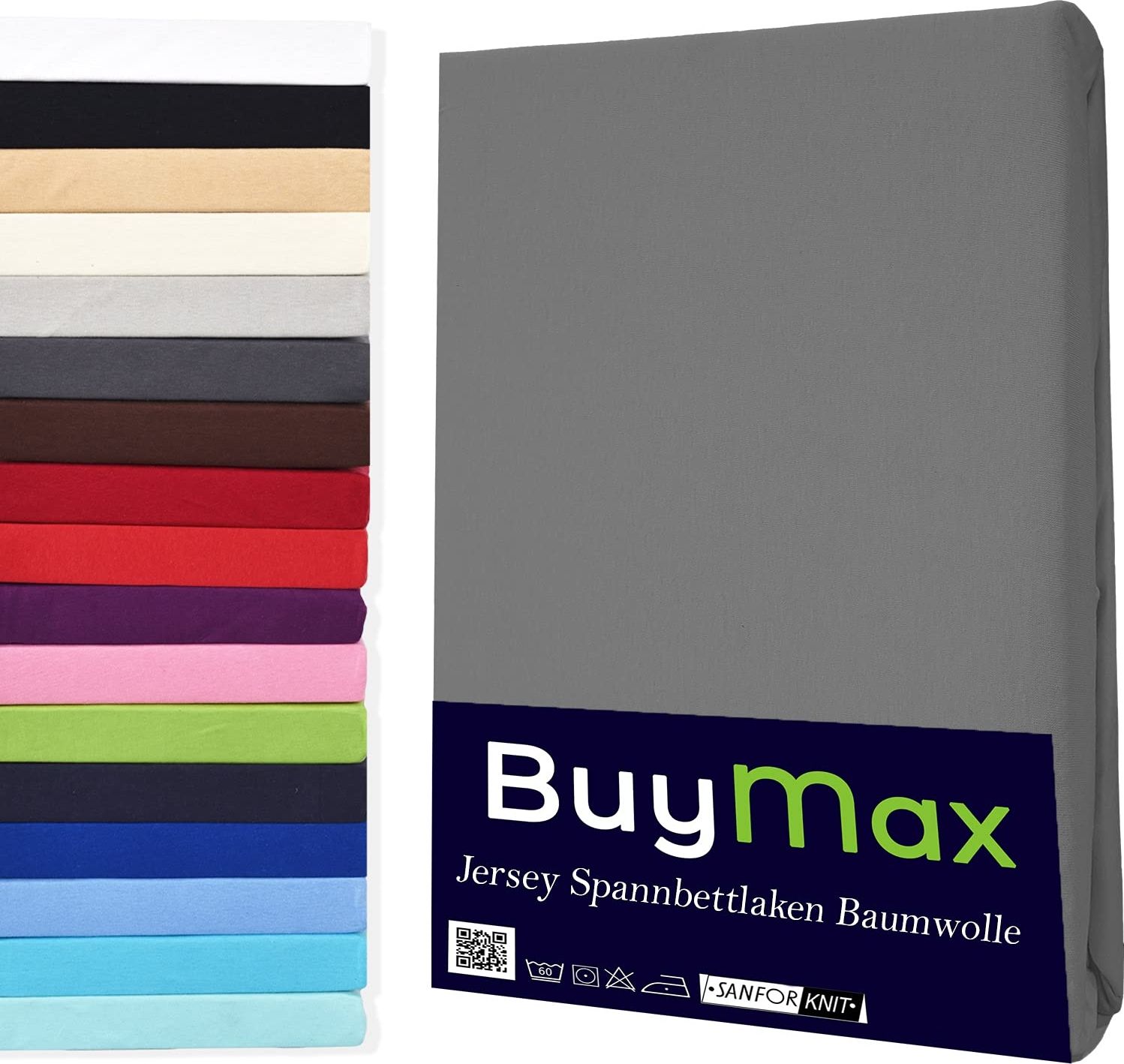 Buymax Spannbettlaken 120x200 cm Doppelpack 100% Baumwolle Spannbetttuch Bettlaken Jersey, Matratzenhöhe bis 25 cm, Farbe Anthrazit-Grau