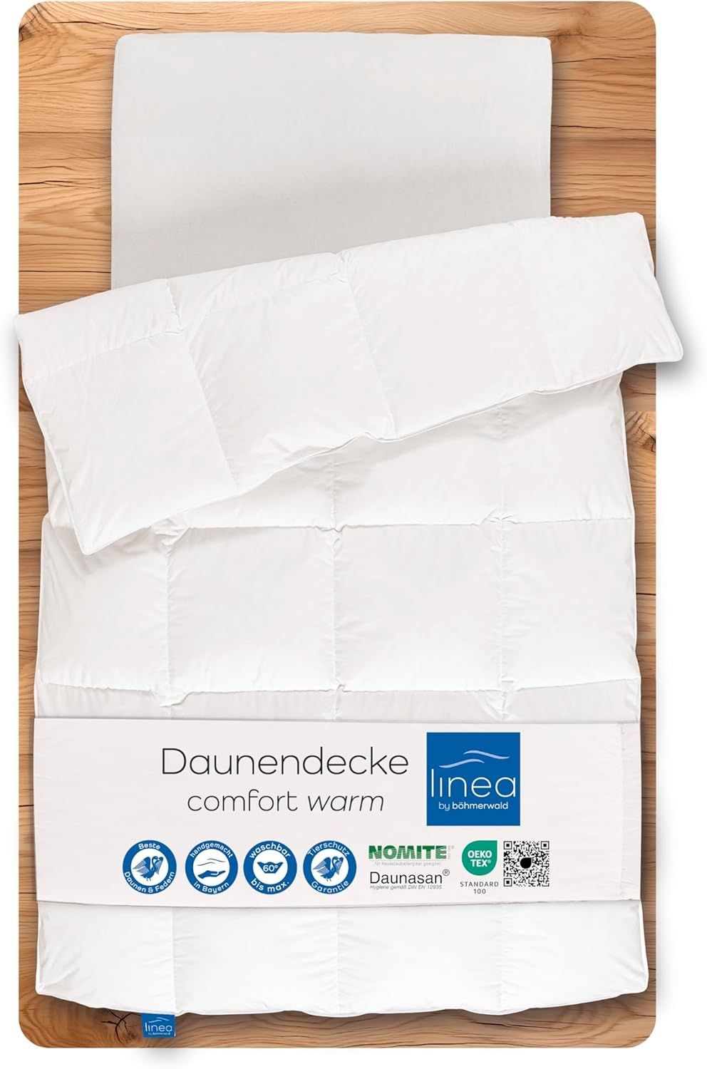 Böhmerwald Komfort Daunendecke, allergikergeeignet, 90 % Daunen / 10 % Federn, Füllgewicht: 900 gr., Wärmeklasse: warm, Größe: 135x200 cm, OEKO-TEX STANDARD 100