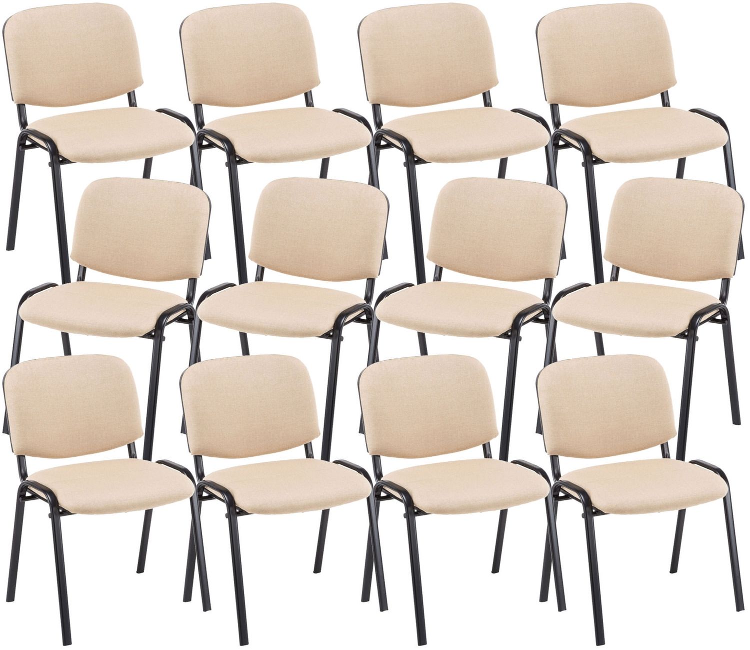 CLP 12er Set Besucherstuhl Ken Stoff stapelbar und mit gepolsterter Rückenlehne,creme