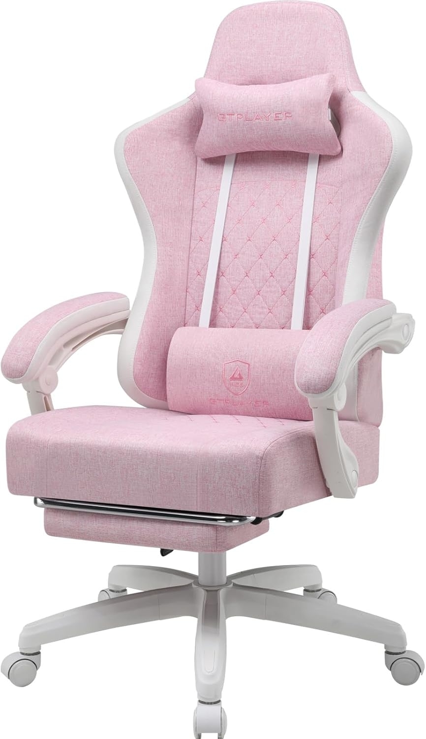 GTPLAYER Gaming-Stuhl Ergonomischer Gaming Sessel Schreibtischstuhl mit Stoffoberfläche (Pacekung), Federsitzkissen mit Fußstütze