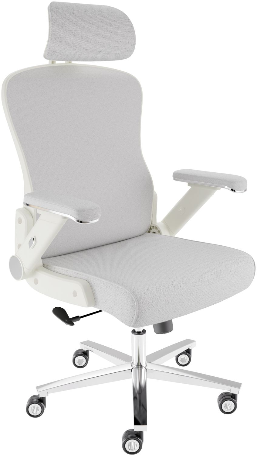 CLOUVOU PowerSeat, ergonomischer Bürostuhl, thermoregulative Materialien, 5D-Armlehnen, 3D-Kopfstütze, PhantomWheels, Creme-weiß