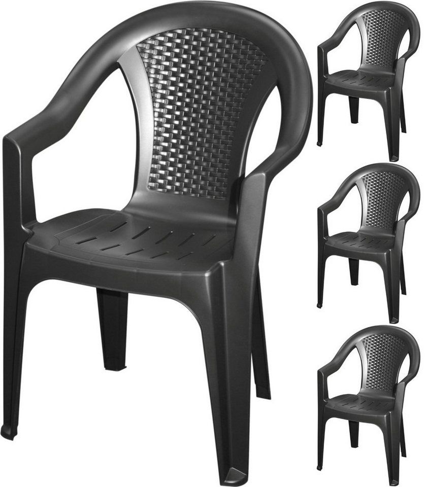 Progarden Stapelstuhl Gartenmöbel Stapelstuhl Balkonmöbel Terrasse Anthrazit (4 St), Gartenstuhl, Wetterfest, Kunststoff, Leicht, Stapelbar