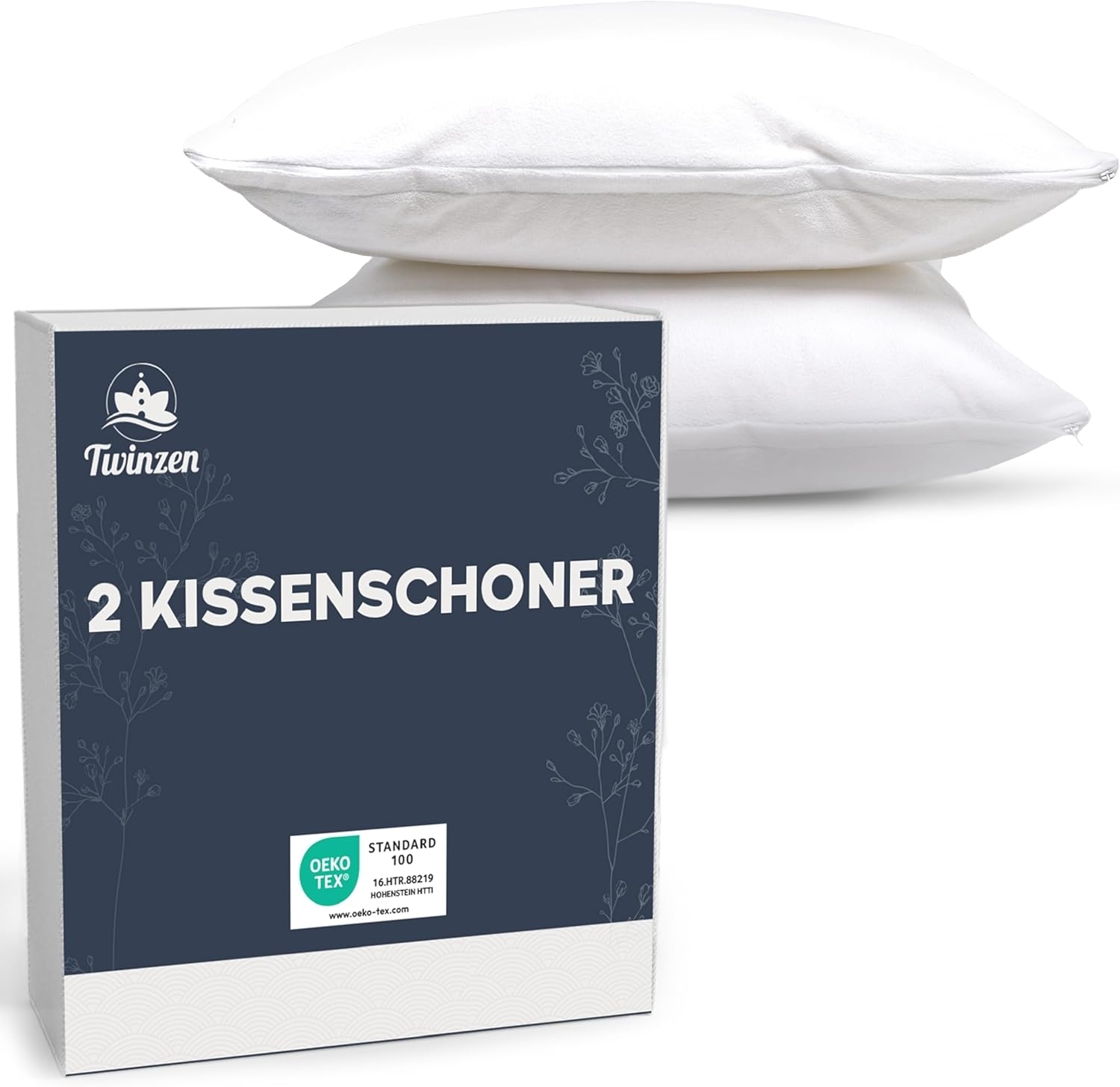Kissenschoner 80x80 - 2er Set Wasserdichter Kissenbezug 80x80 mit Reißverschluss - Oeko-Tex Zertifiziert - Twinzen-Technologie Kissenschutzbezug 80x80 cm Weiß