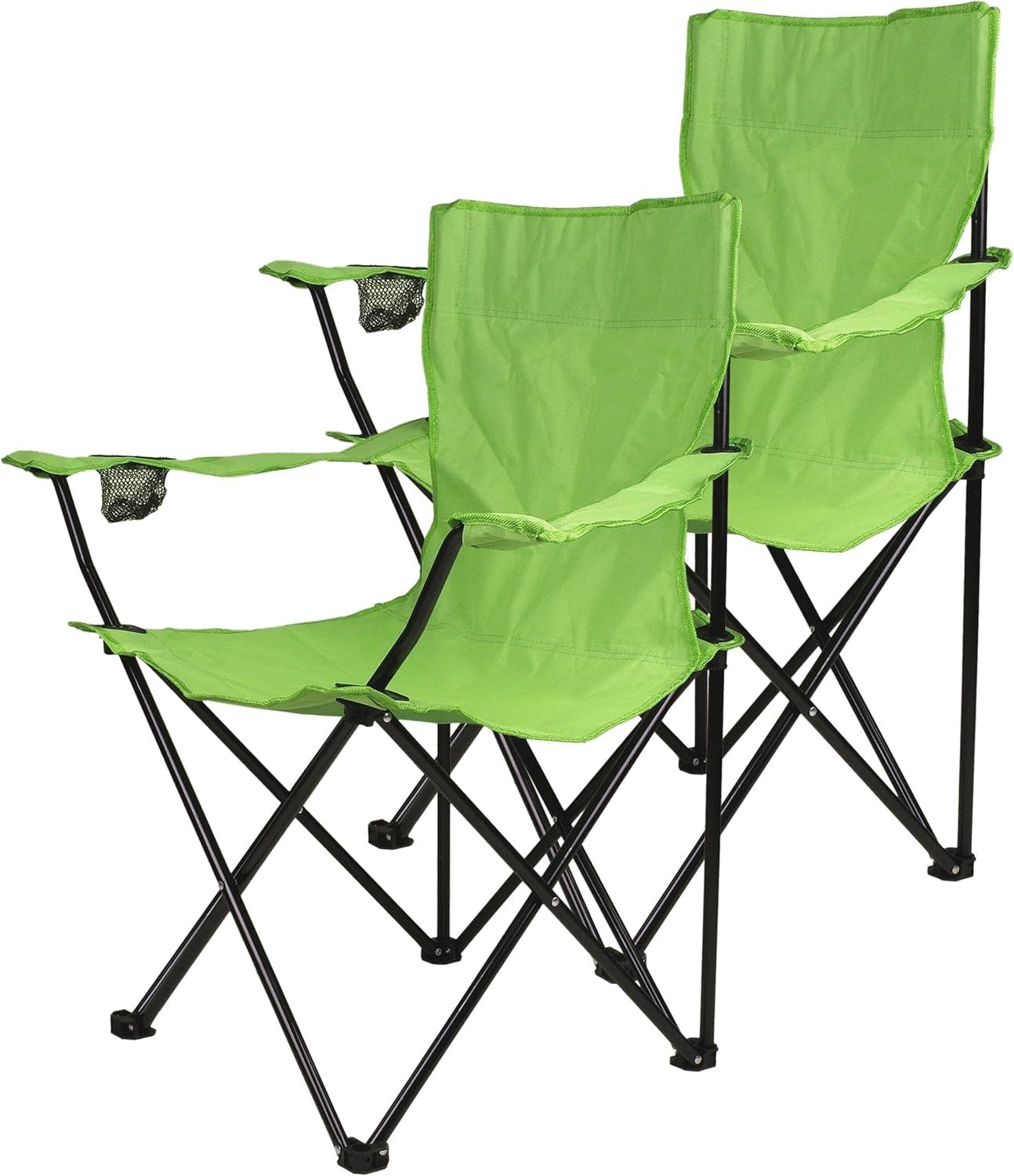 Nexos Campingtisch 2-er Set Angelstuhl Anglerstuhl Faltstuhl Campingstuhl Klappstuhl mit Armlehne und Getränkehalter praktisch robust leicht hellgrün