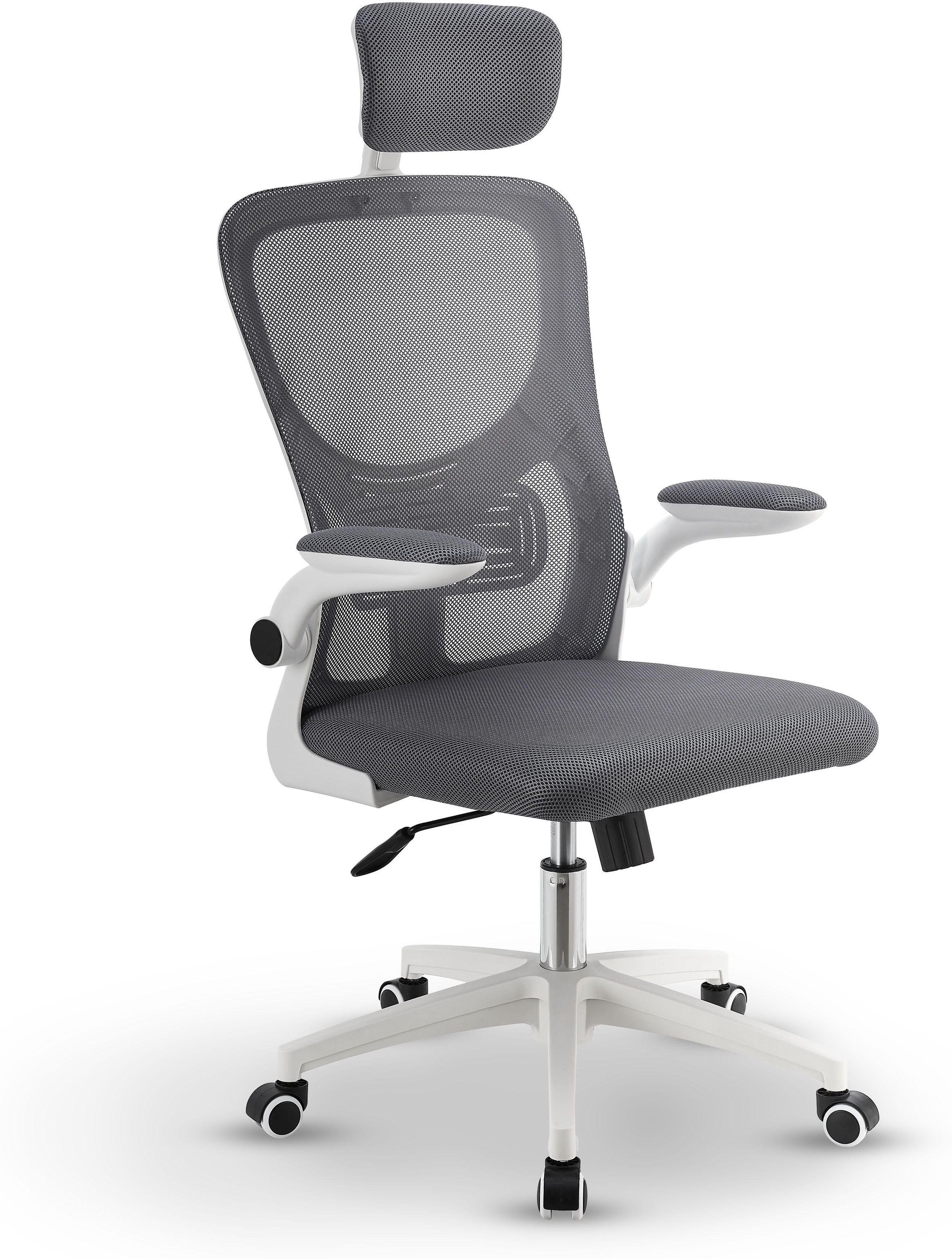 Juskys Bürostuhl Baltimore mit Rollen & Armlehne - Schreibtischstuhl ergonomisch & höhenverstellbar - Stuhl für Arbeitszimmer - Drehstuhl - Grau