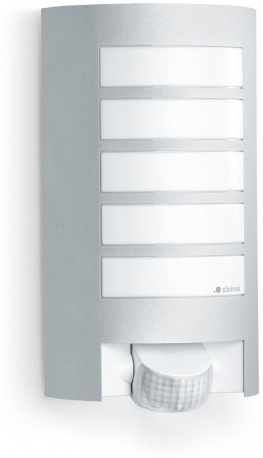 Steinel Außenwandleuchte L 12 S silber, 180°-Bewegungsmelder, E27-Fassung, max. 60 W, Aluminiumblende, IP44