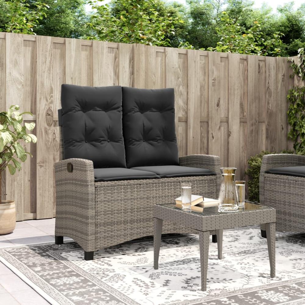 vidaXL Gartenbank Verstellbar mit Kissen Grau Poly Rattan 368228