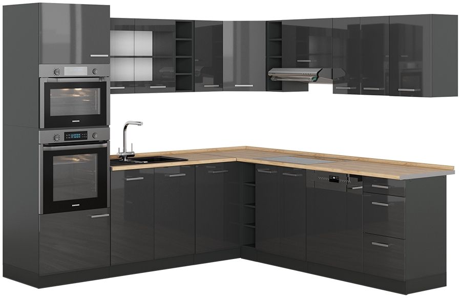 Eckküche R-Line Anthrazit Hochglanz/Anthrazit 247 x 46 cm ohne Arbeitsplatte Vicco