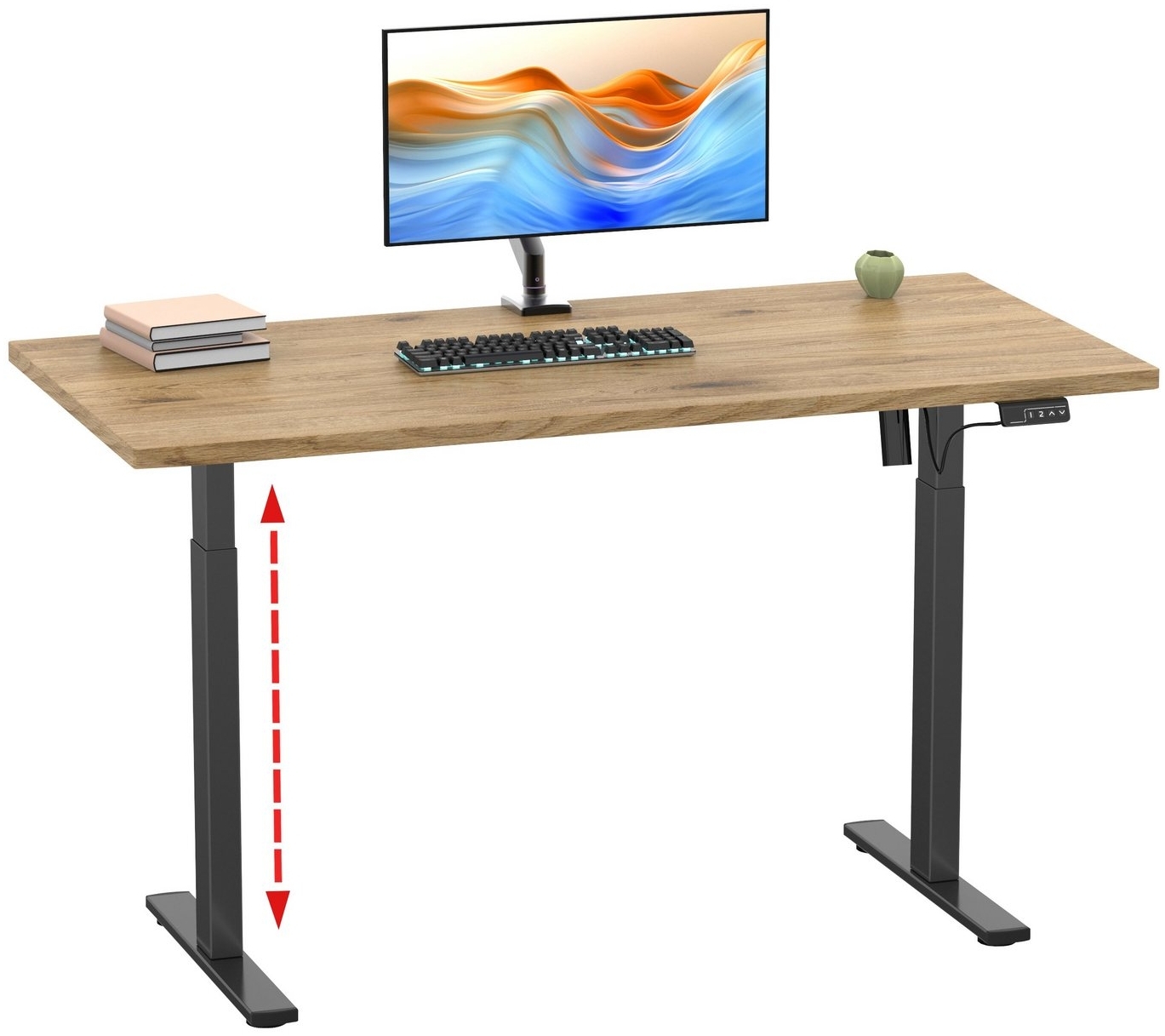 VCM Schreibtisch Lona 919909 Schwarz / Honig-Eiche H. 71-120 x B. 110 x T. 50 cm